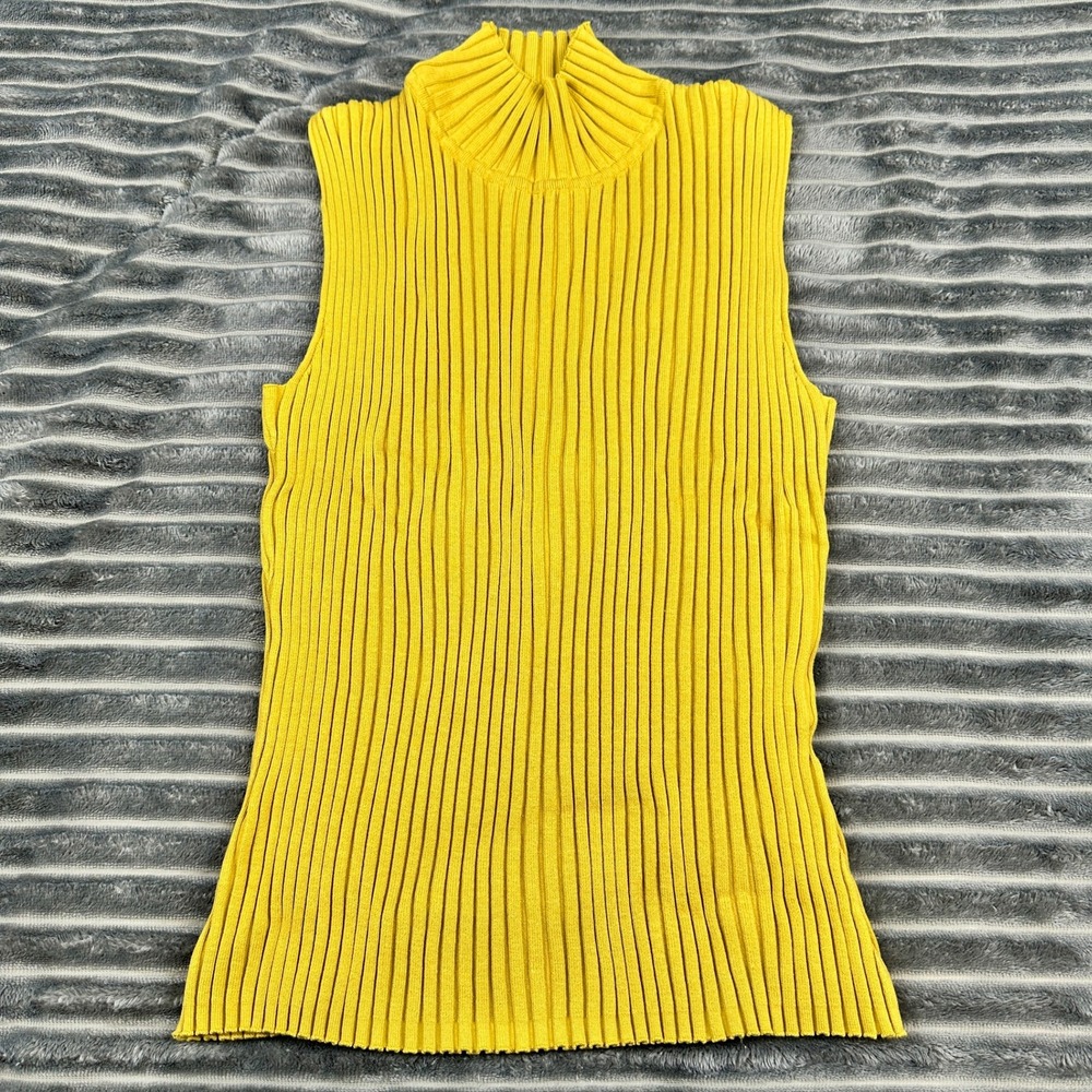August Silk Knits Mustard Yellow Ribbed Mock Neck Sleeveless Top Shell Large